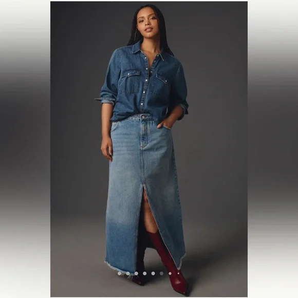 Pilcro from Anthropologie, Madi front-slit denim skirt, Endless summer wash, 4 - Picture 5 of 13